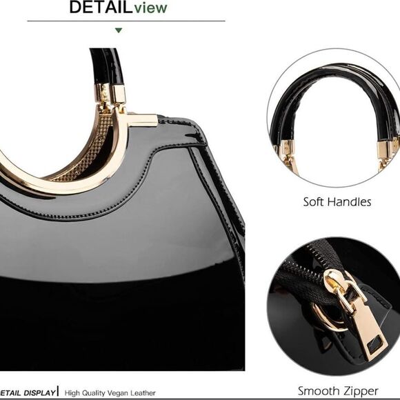 ♥️ Women's Handbags Designer Purses Satchel 
Structured Shoulder black patent - Picture 9 of 16